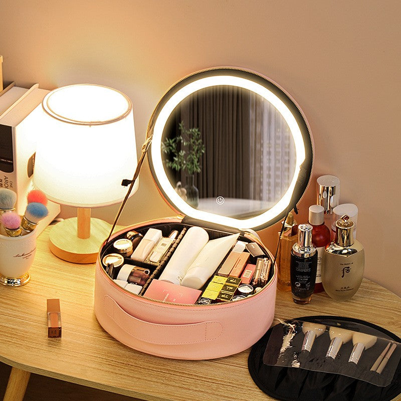 Smart LED Makeup Bag with Mirror – Large Capacity Travel Cosmetic Organizer