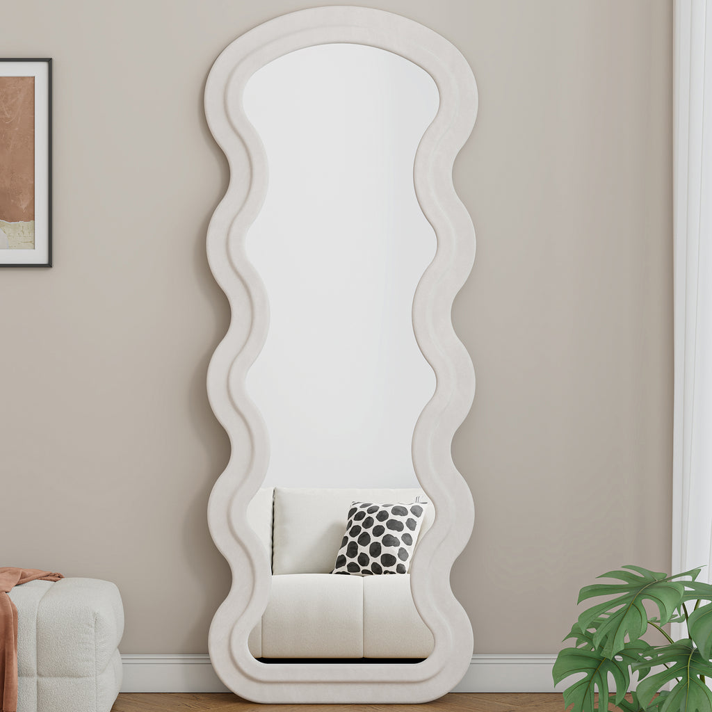 Flannel Full Length Wave  Floor Mirror  For Bedroom Living Room Hanging Or Against The Wall  White