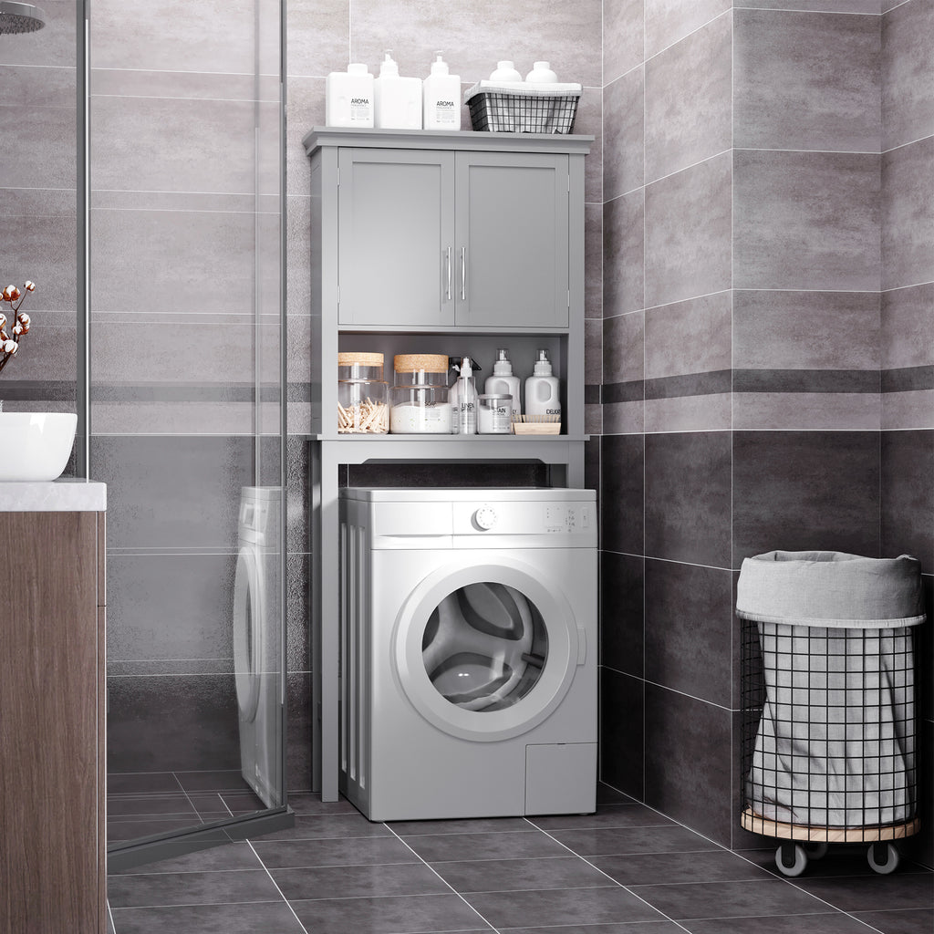 Modern Over-Toilet Storage Cabinet – Double Door Bathroom Organizer (Grey)