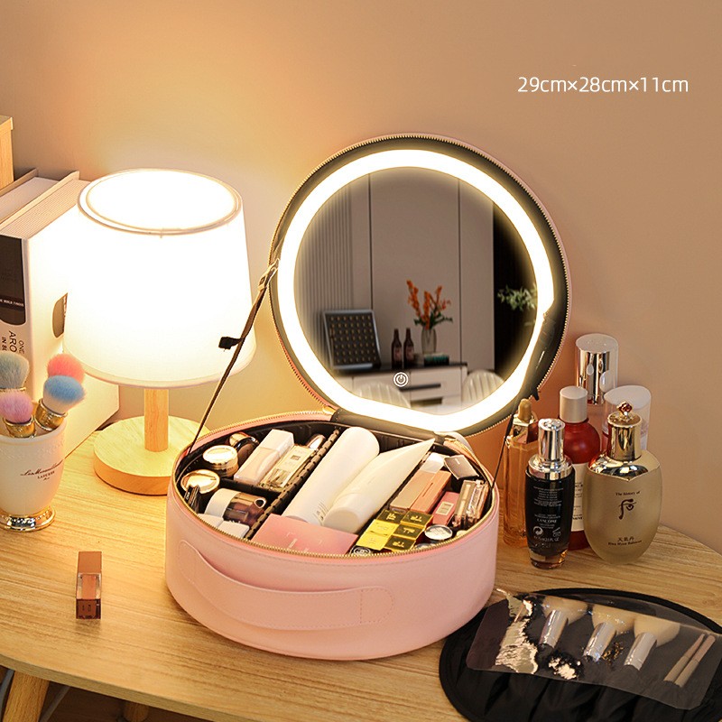 Smart LED Makeup Bag with Mirror – Large Capacity Travel Cosmetic Organizer