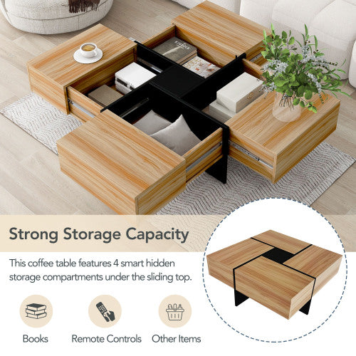 Modern Coffee Table with 4 Hidden Storage Compartments