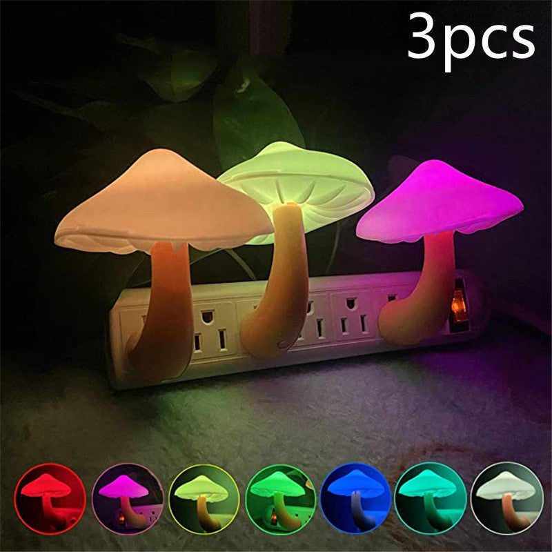 LED Mushroom Night Light – Auto Sensor Plug-in Wall Lamp for Bedroom & Hallway