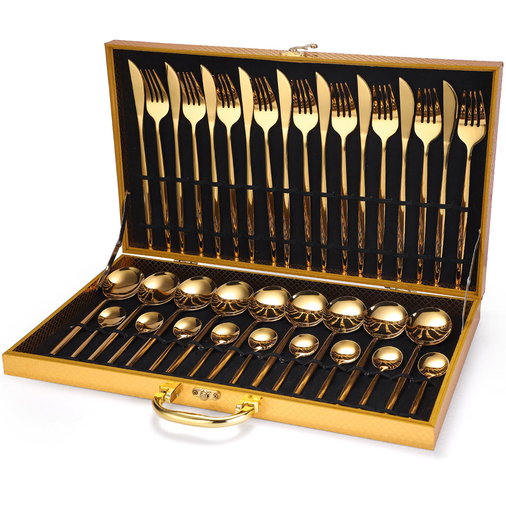 36-Piece Luxury Cutlery Set with Wooden Gift Box