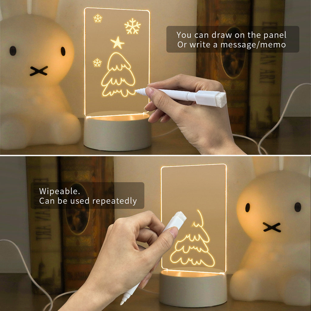 LED Message Board Night Light – USB Acrylic Writing Lamp with Glowing Note Display