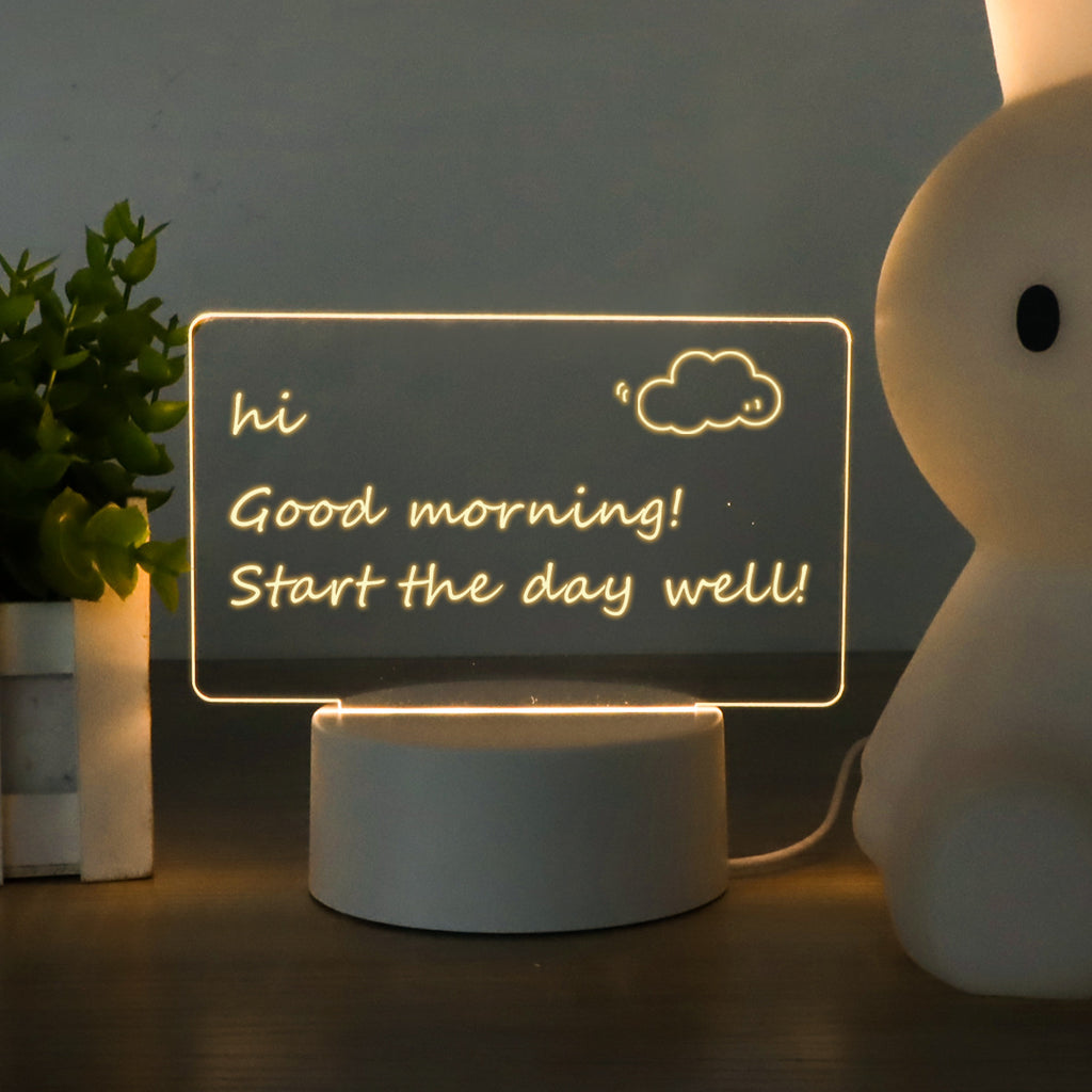 LED Message Board Night Light – USB Acrylic Writing Lamp with Glowing Note Display