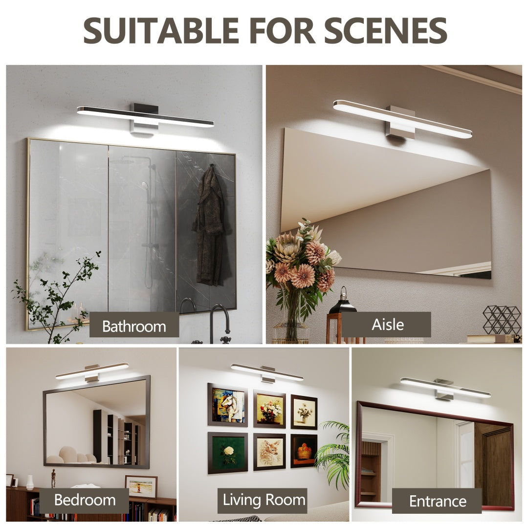 Modern Bathroom Light Fixtures Dimmable LED Vanity Lights Chrome Lamps For Bathover Mirror 24 Inch Vanity Sconces Indoor 12W Bar Lighting For Bathrooms Restroom Bedroom 6000K Wall Light For Bathroom