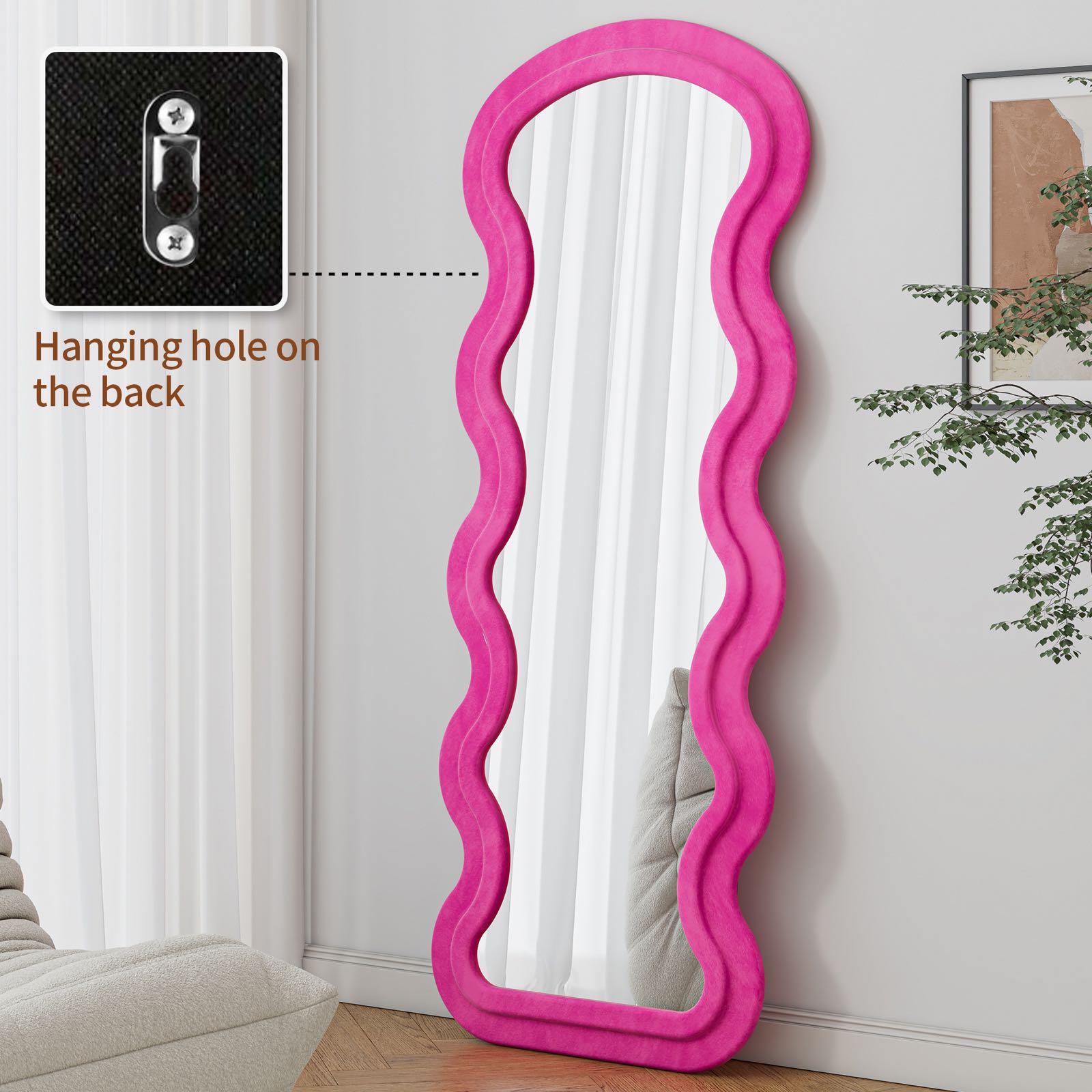 Flannel Full Length Wave Rose Floor Mirror  For Bedroom Living Room Hanging Or Against The Wall