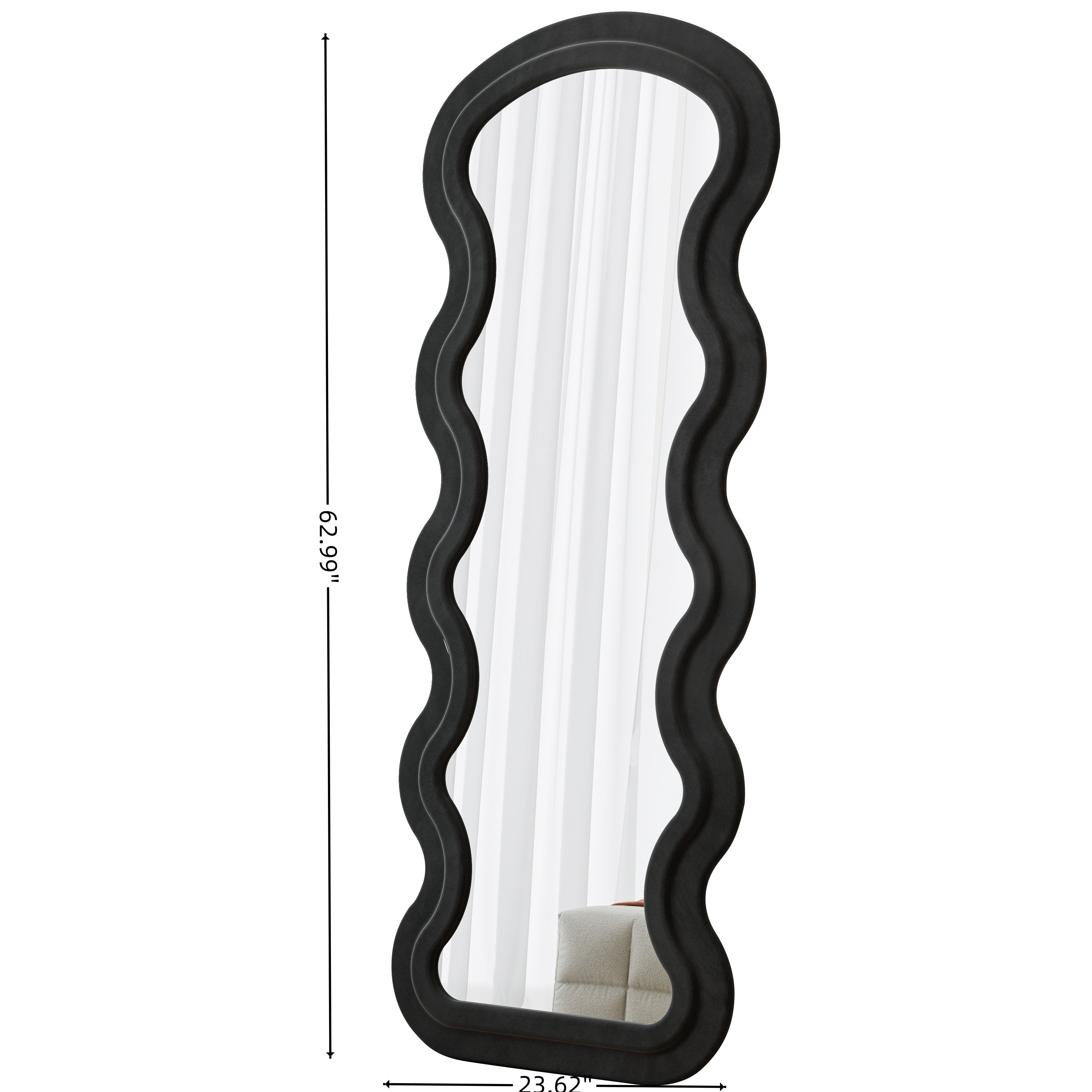 Flannel Full Length Wave  Floor Mirror  For Bedroom Living Room Hanging Or Against The Wall Black