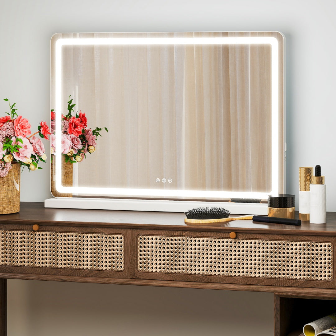 Vanity Mirror With Lights, LED Makeup Mirror With Dimmable 3 Color Modes, Touch Screen Control Vanity Based Mirror Desk Mirror Square White