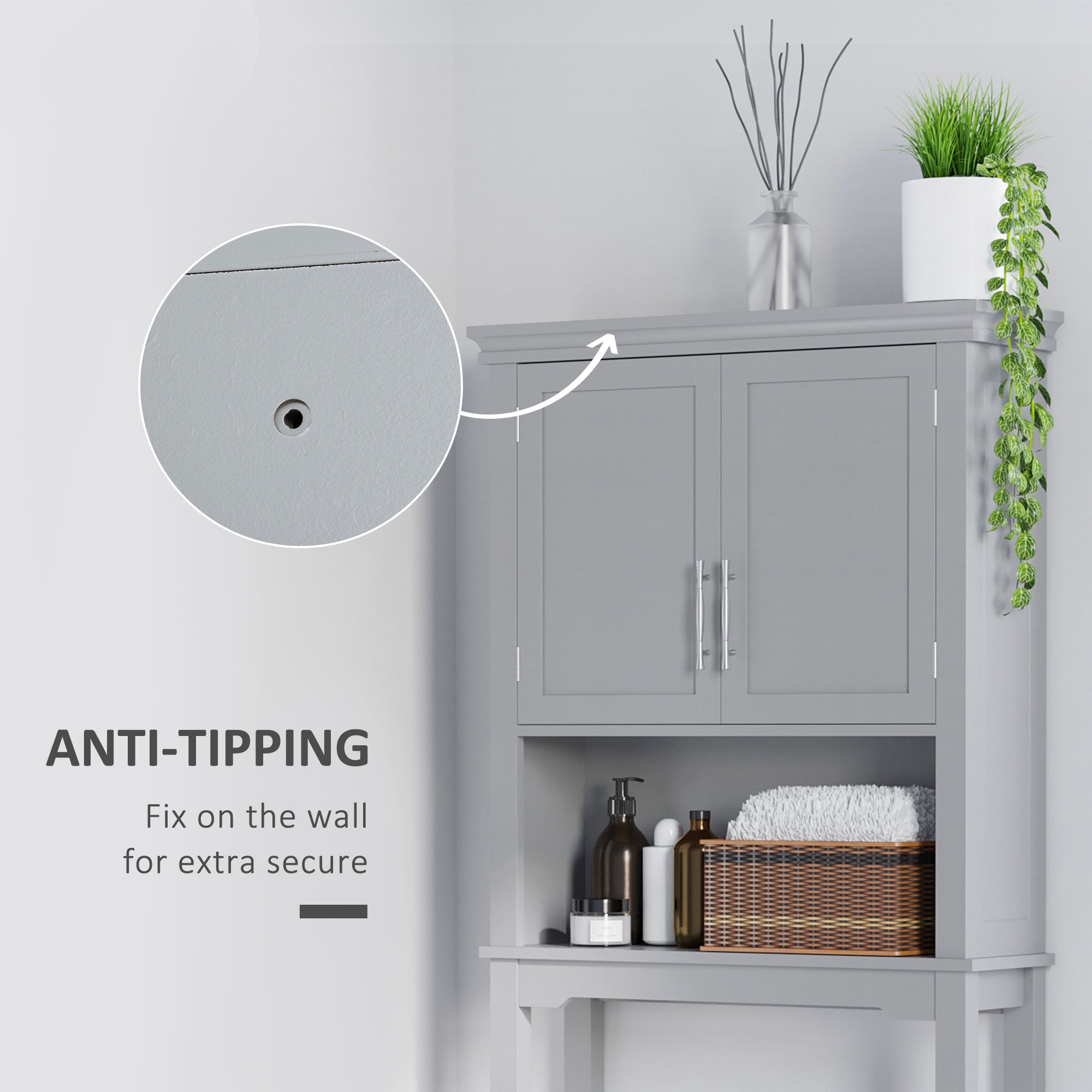 Modern Over-Toilet Storage Cabinet – Double Door Bathroom Organizer (Grey)