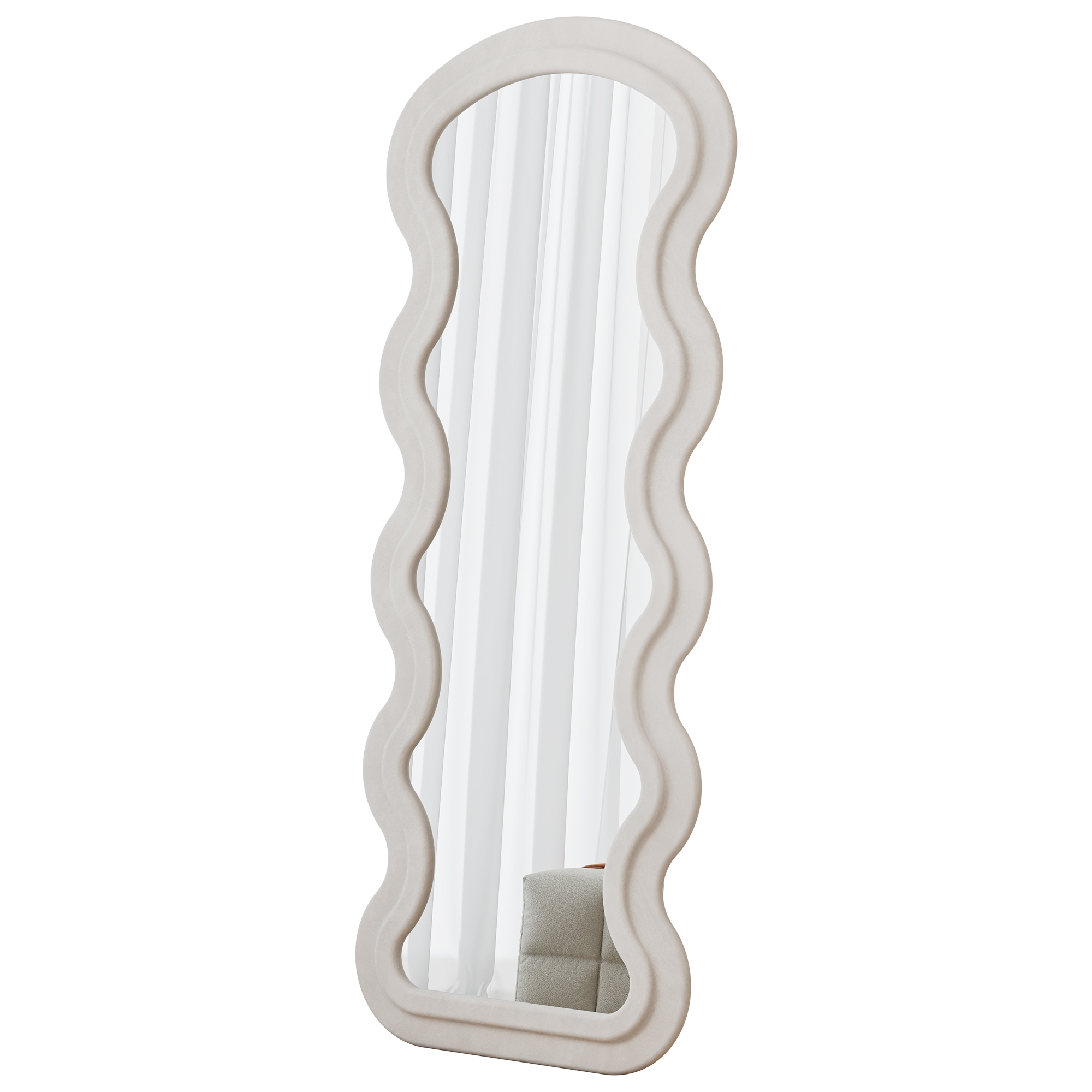Flannel Full Length Wave  Floor Mirror  For Bedroom Living Room Hanging Or Against The Wall  White