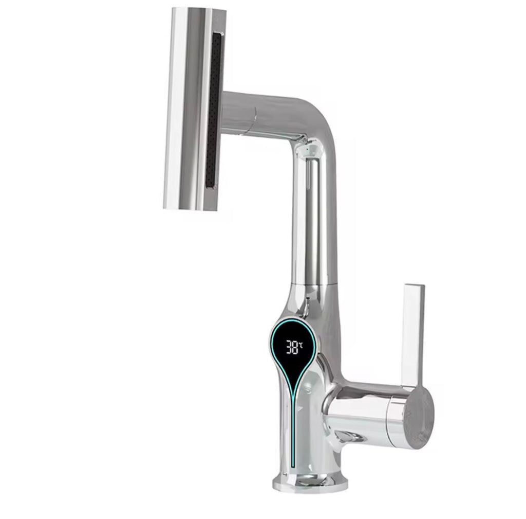 Waterfall Temperature Digital Display Basin Faucet Lift Up Down Stream Sprayer Hot Cold Water Sink Mixer Wash Tap For Bathroom