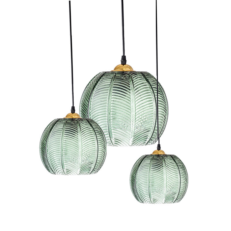 Green Tree Leaf Pattern Glass Chandelier Dining Room Light