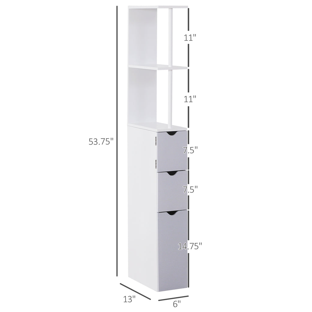 54” Tall Bathroom Storage Cabinet – Freestanding Linen Tower with Shelves & Drawers (White)