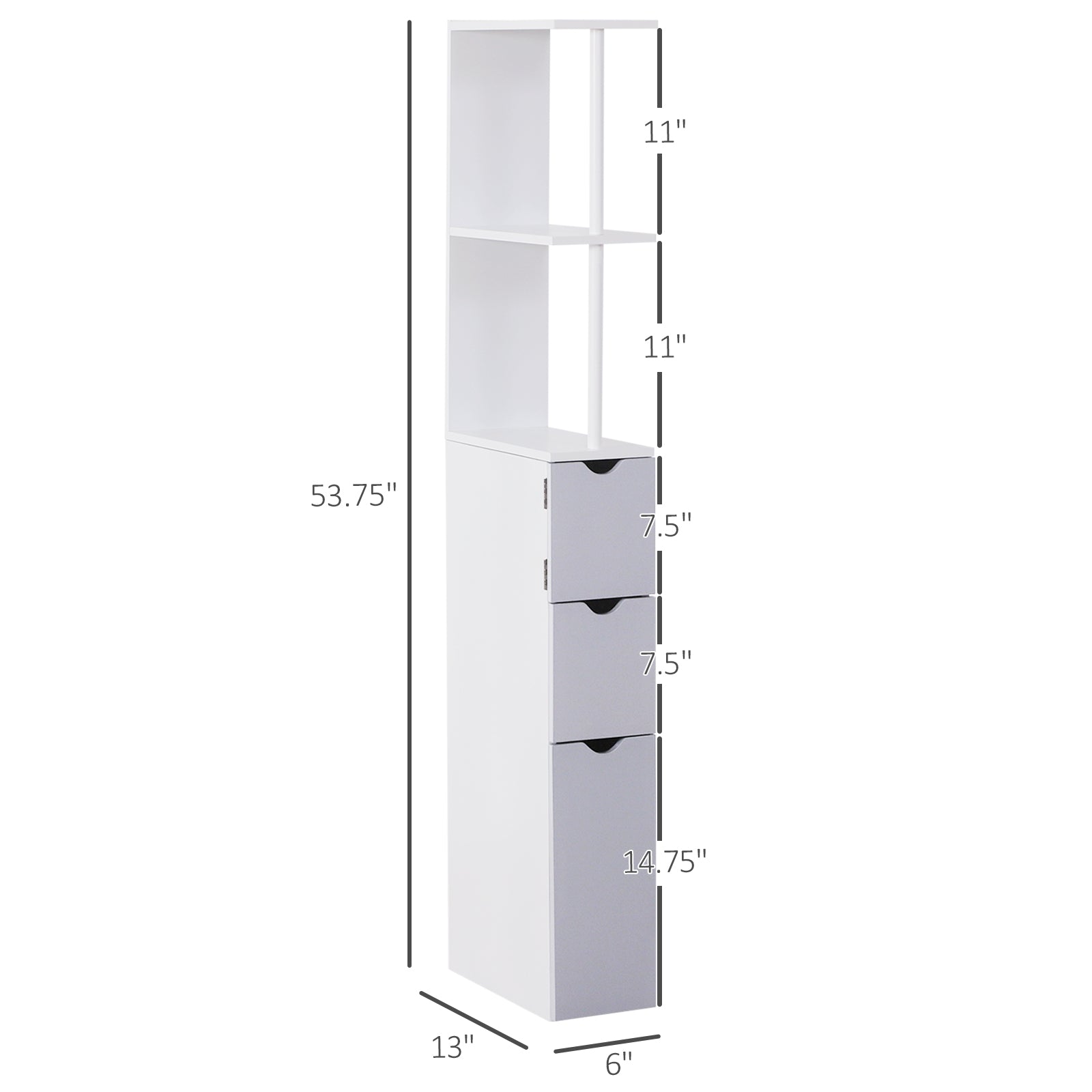 54” Tall Bathroom Storage Cabinet – Freestanding Linen Tower with Shelves & Drawers (White)