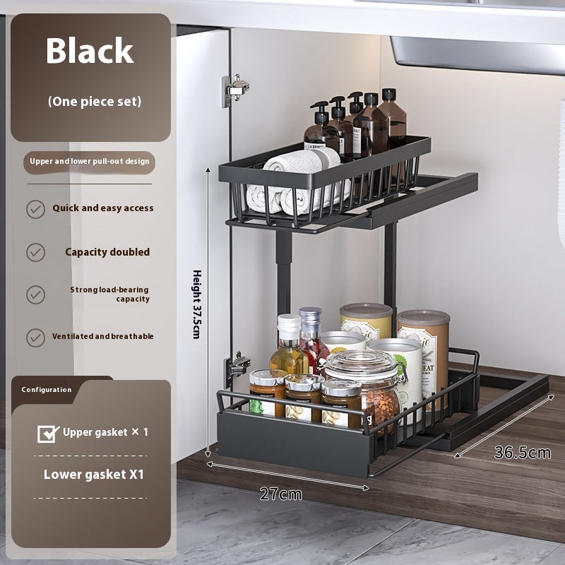 Pull-Out Kitchen Sink Storage Rack – Multi-Layer Cabinet Organizer