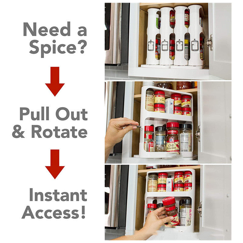 Double-Tier Rotating Spice Rack – Kitchen Storage Organizer
