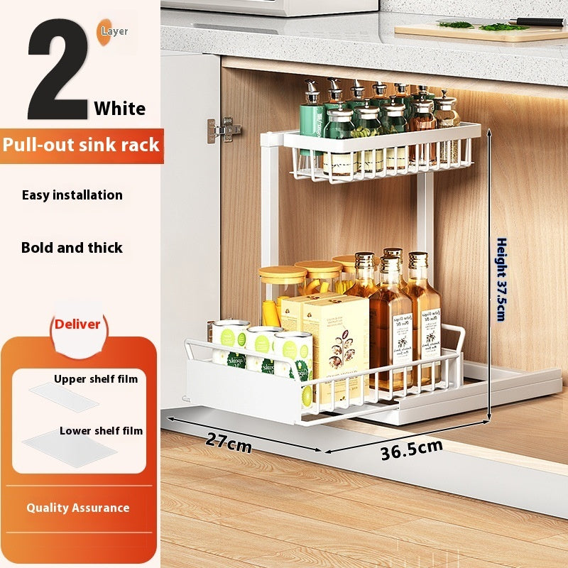 Pull-Out Kitchen Sink Storage Rack – Multi-Layer Cabinet Organizer