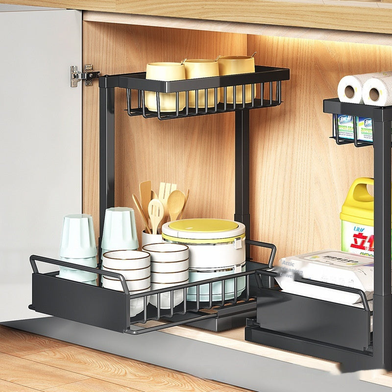 Pull-Out Kitchen Sink Storage Rack – Multi-Layer Cabinet Organizer