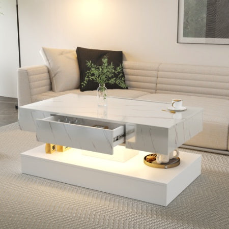 Modern LED Coffee Table with Storage Drawer – RGB Living Room Center Tab