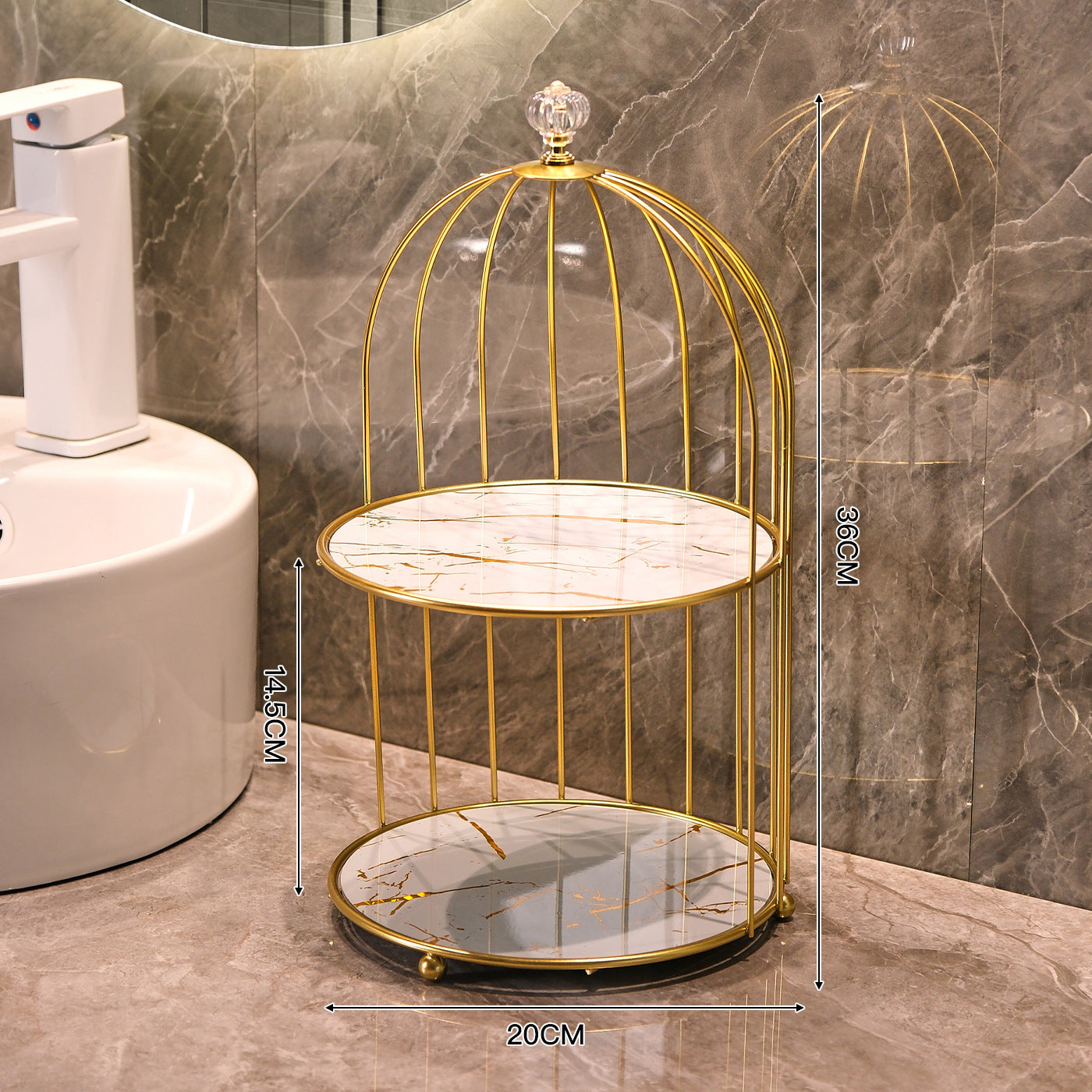 Vintage Birdcage Bathroom Organizer – Multi-Tier Metal Vanity Storage Shelf