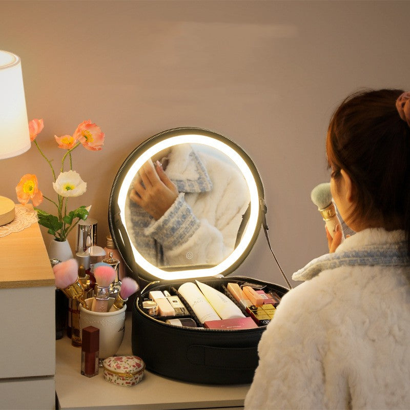 Smart LED Makeup Bag with Mirror – Large Capacity Travel Cosmetic Organizer