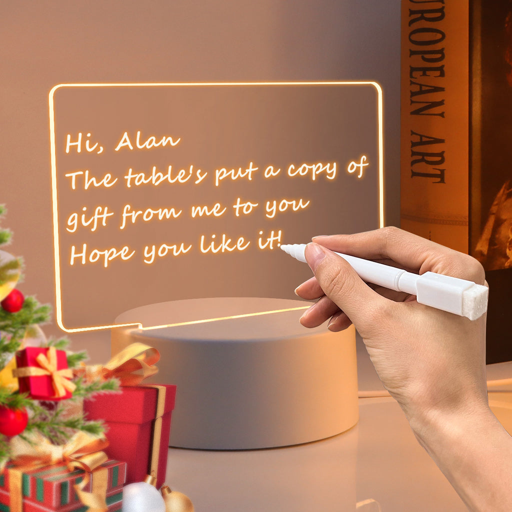 LED Message Board Night Light – USB Acrylic Writing Lamp with Glowing Note Display
