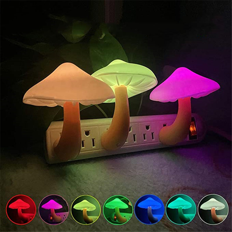 LED Mushroom Night Light – Auto Sensor Plug-in Wall Lamp for Bedroom & Hallway
