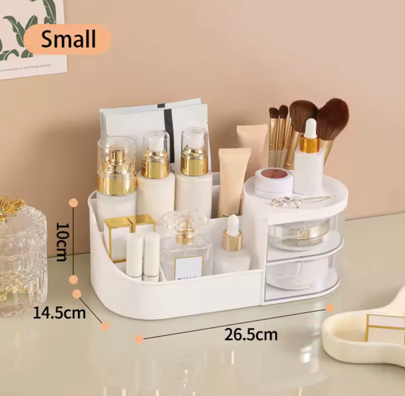 Table Makeup Storage Box Cosmetic Organizer with Drawers & Mirror Options