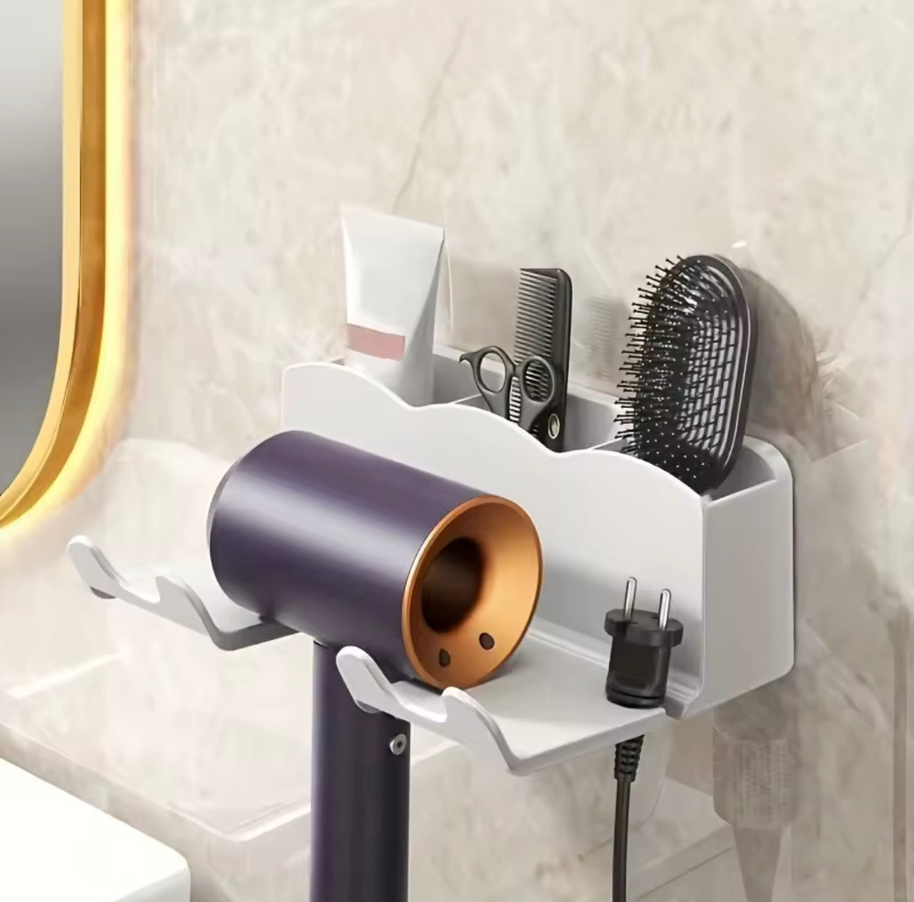 Wall-Mounted Hair Dryer Holder – No Drill Bathroom Storage Rack