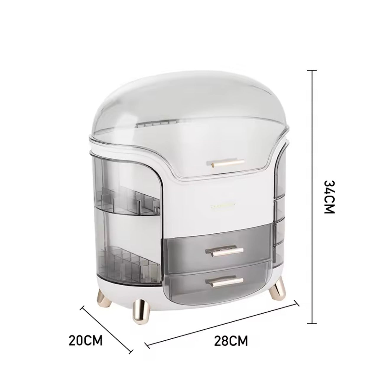 Stylish Makeup Storage Box with Drawers & Rotating Brush Holders – Large Capacity Organizer (White)