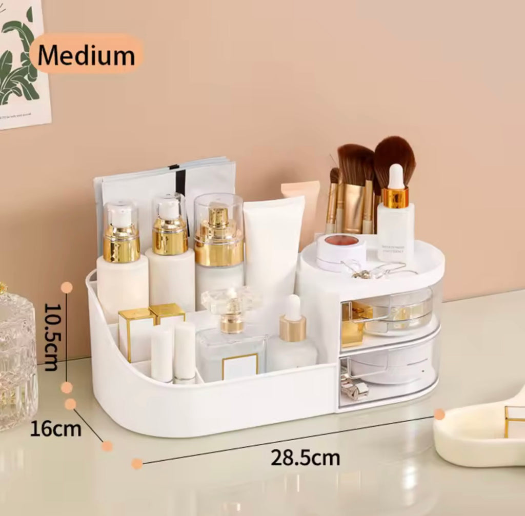 Table Makeup Storage Box Cosmetic Organizer with Drawers & Mirror Options