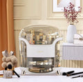 Stylish Makeup Storage Box with Drawers & Rotating Brush Holders – Large Capacity Organizer (White)