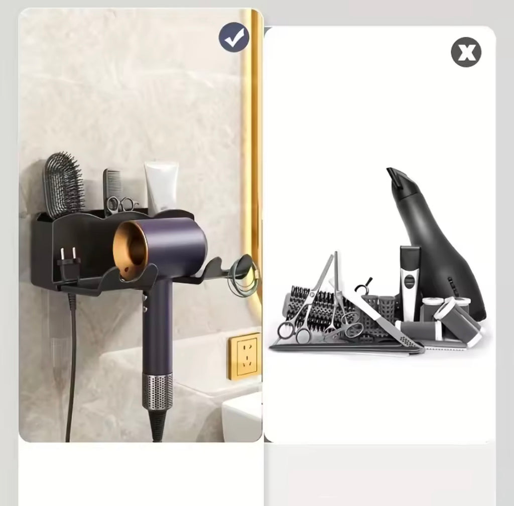 Wall-Mounted Hair Dryer Holder – No Drill Bathroom Storage Rack