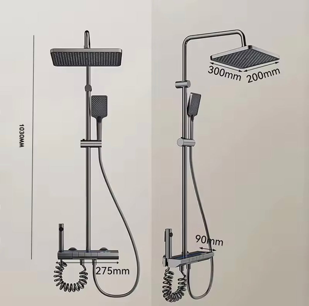 Grey Digital Display Rainfall Shower System Set Piano Button Control Bathroom Shower Set