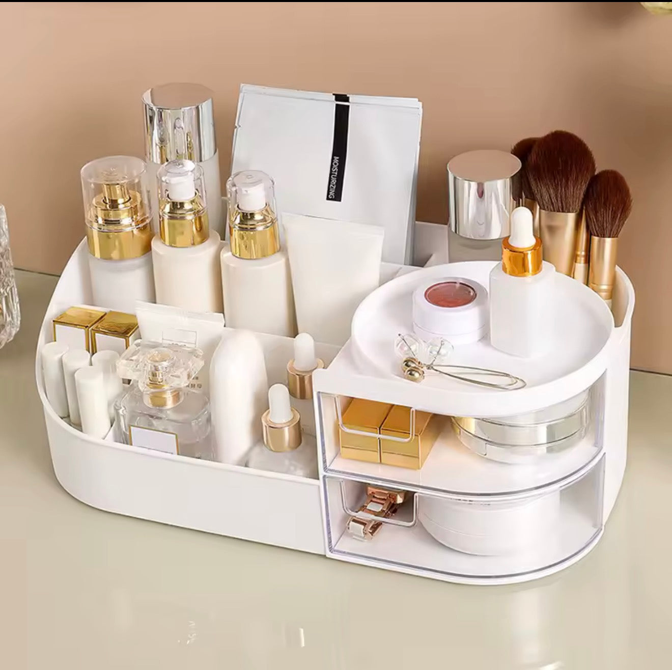 Table Makeup Storage Box Cosmetic Organizer with Drawers & Mirror Options