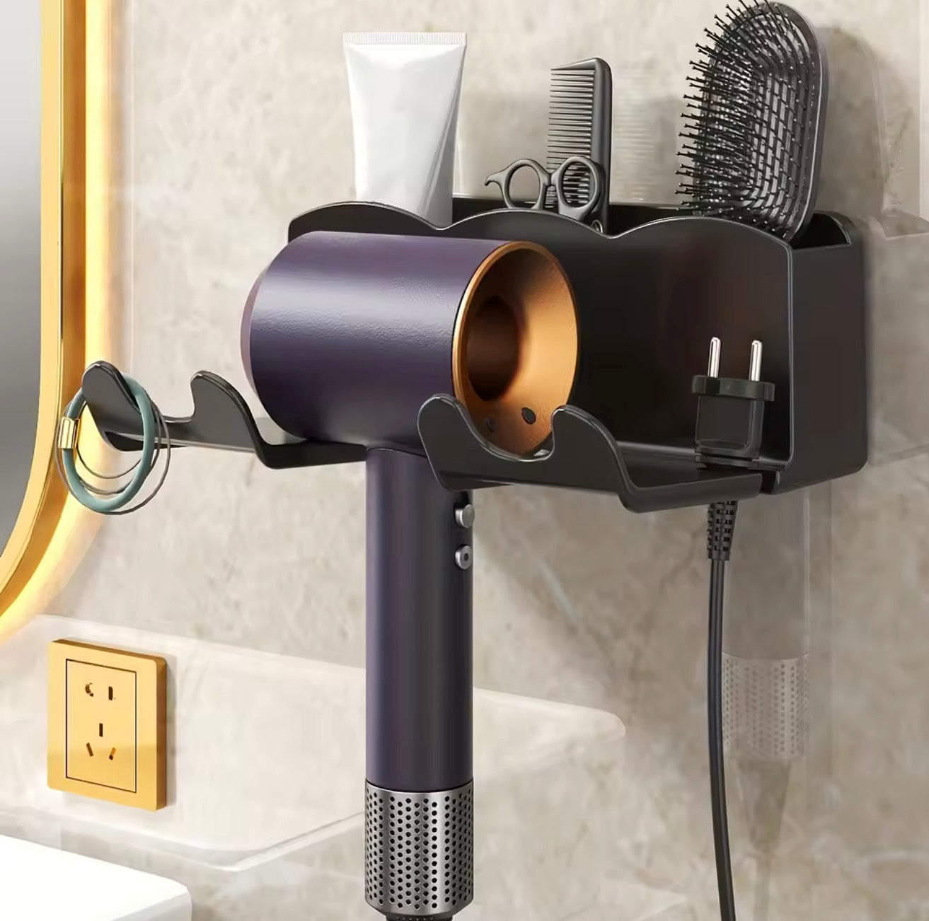 Wall-Mounted Hair Dryer Holder – No Drill Bathroom Storage Rack