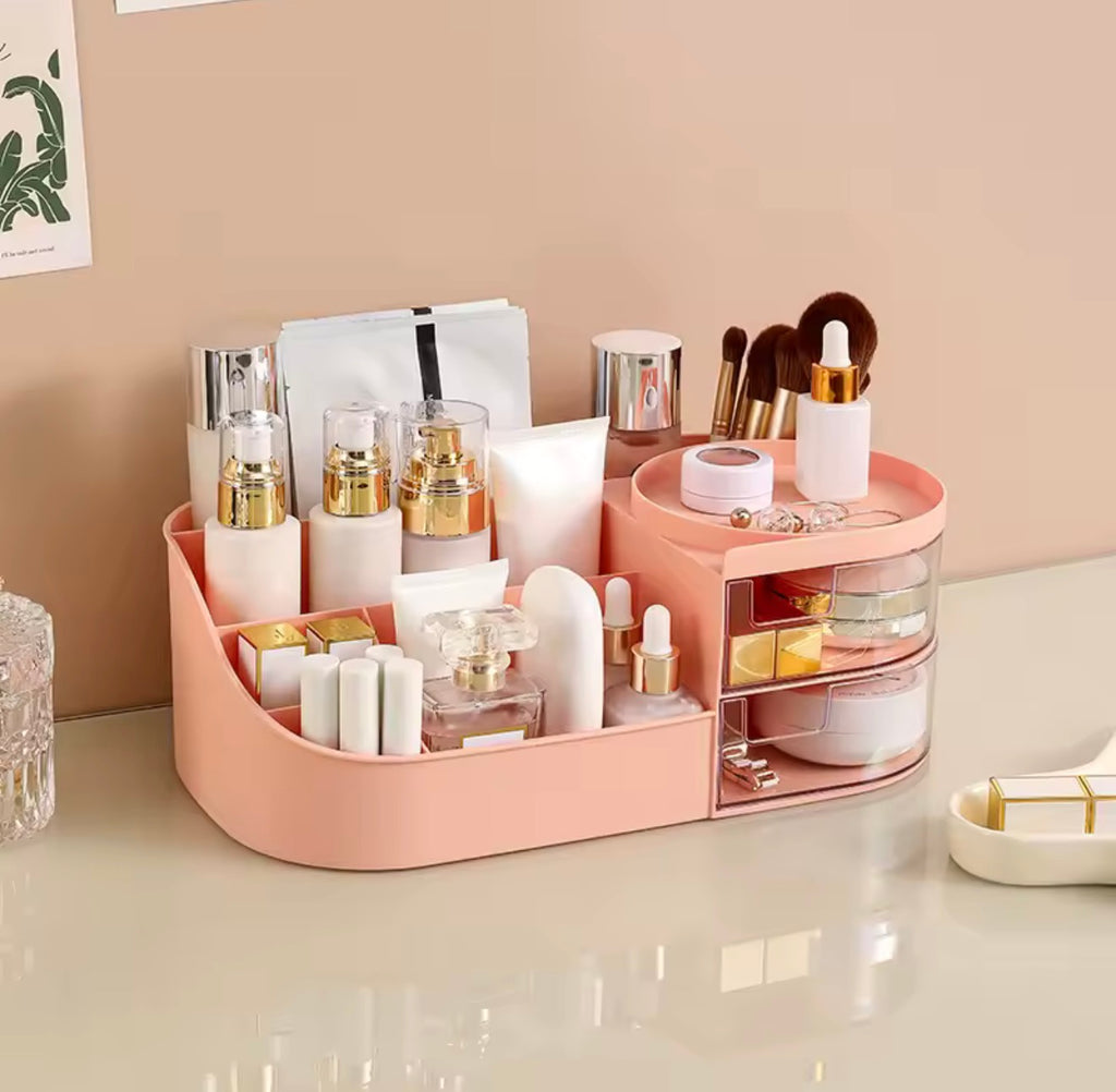 Table Makeup Storage Box Cosmetic Organizer with Drawers & Mirror Options