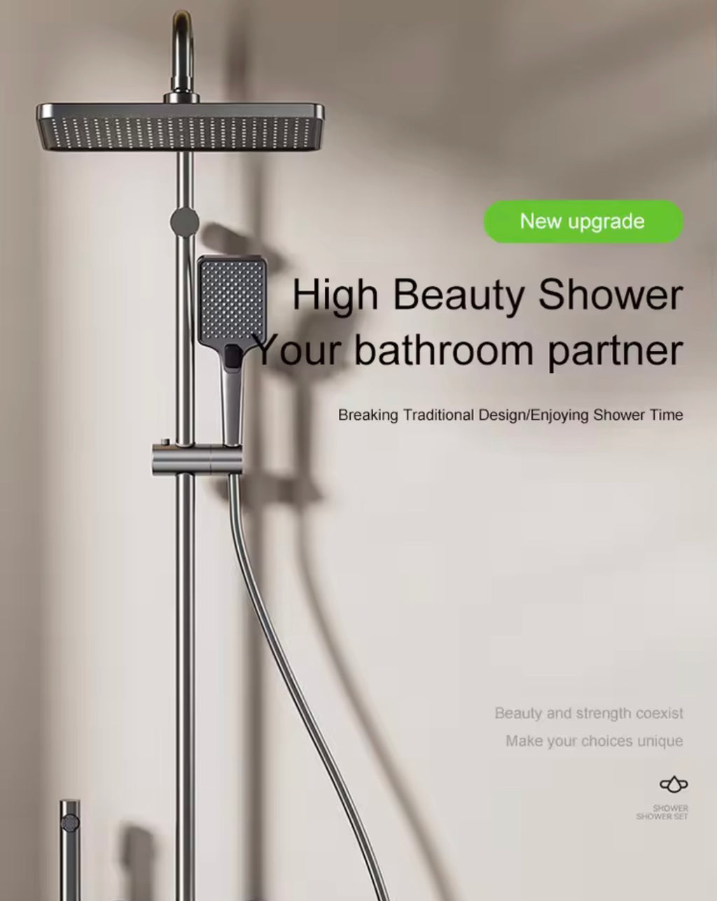 Grey Digital Display Rainfall Shower System Set Piano Button Control Bathroom Shower Set