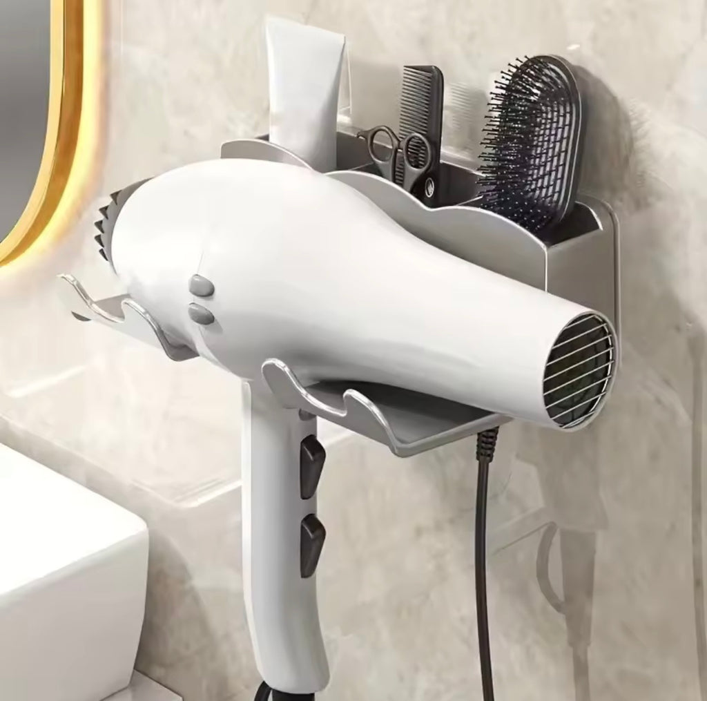Wall-Mounted Hair Dryer Holder – No Drill Bathroom Storage Rack