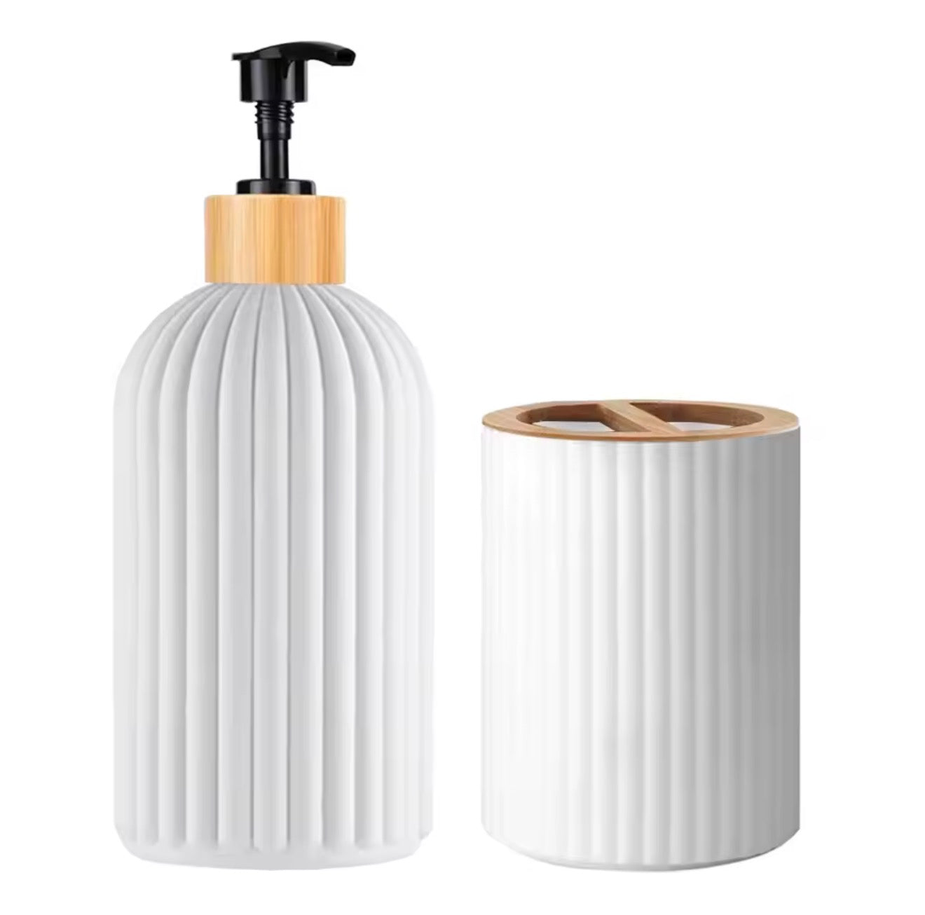 Bathroom Countertop Organizer Set – Soap Dispenser, Cotton Storage & Toothbrush Holder
