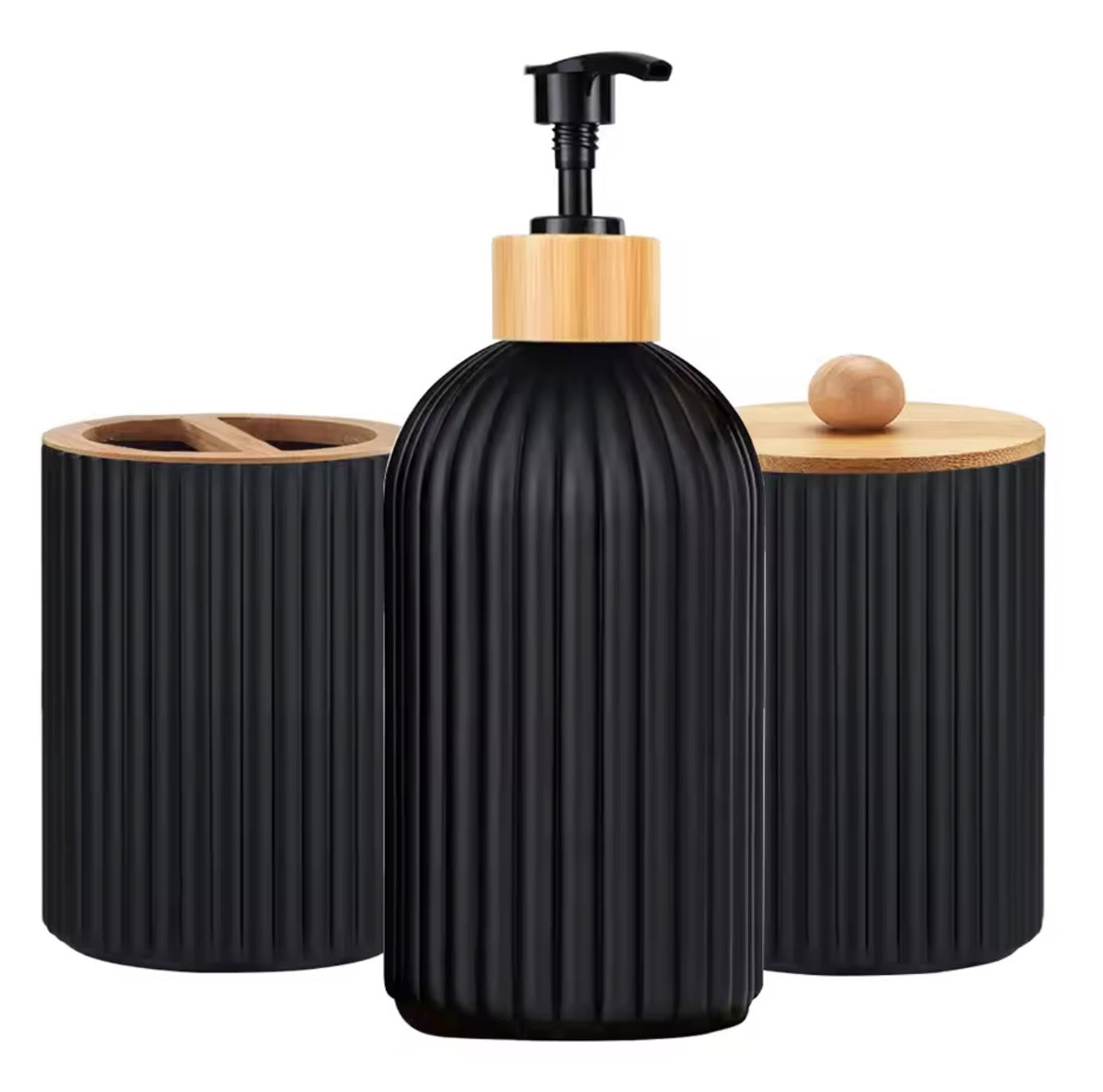 Bathroom Countertop Organizer Set – Soap Dispenser, Cotton Storage & Toothbrush Holder