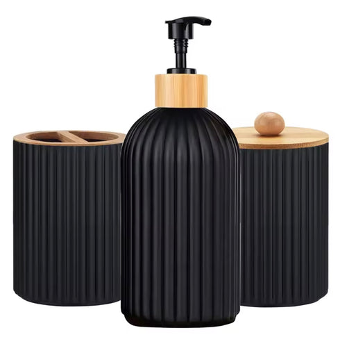 Bathroom Countertop Organizer Set – Soap Dispenser, Cotton Storage & Toothbrush Holder