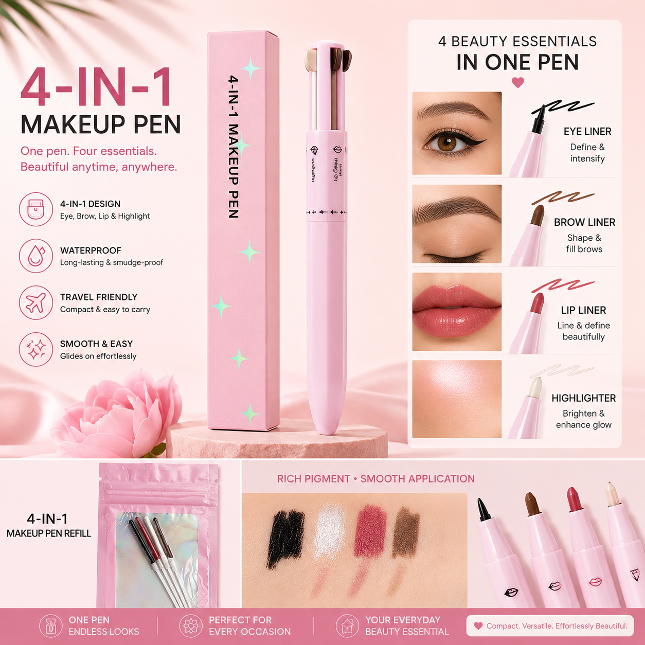 4-in-1 Beauty Makeup Pen – Eyeliner, Brow, Lip & Highlighter