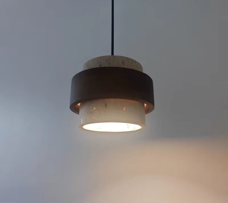 Modern LED Pendant Lamp – Natural Stone & Wood Hanging Light (Adjustable Wire)