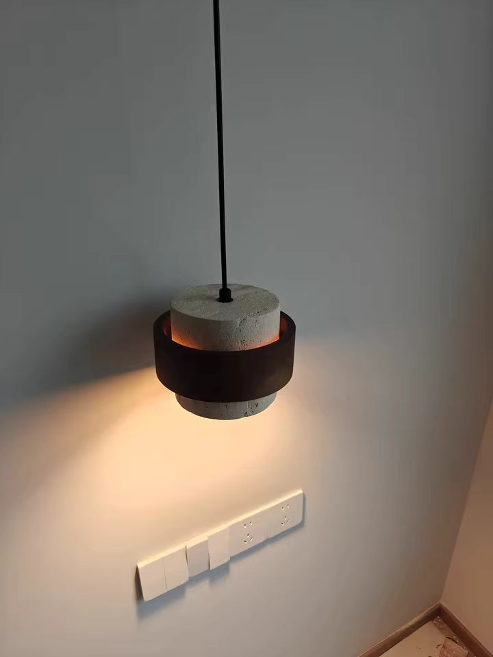 Modern LED Pendant Lamp – Natural Stone & Wood Hanging Light (Adjustable Wire)