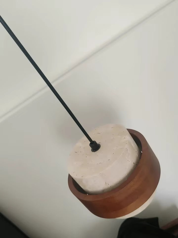 Modern LED Pendant Lamp – Natural Stone & Wood Hanging Light (Adjustable Wire)
