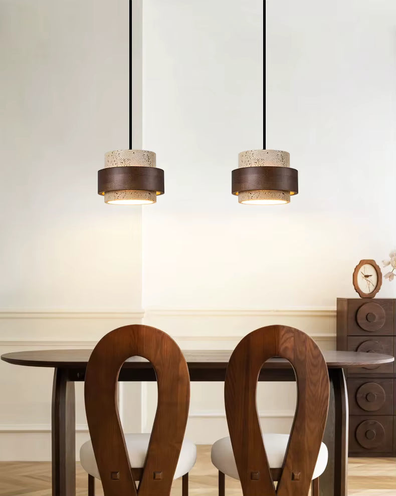 Modern LED Pendant Lamp – Natural Stone & Wood Hanging Light (Adjustable Wire)