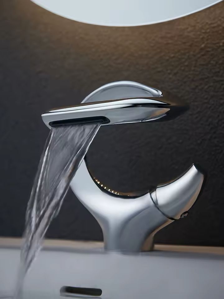 Waterfall Basin Faucet – Brass Bathroom Mixer Tap (Hot & Cold)