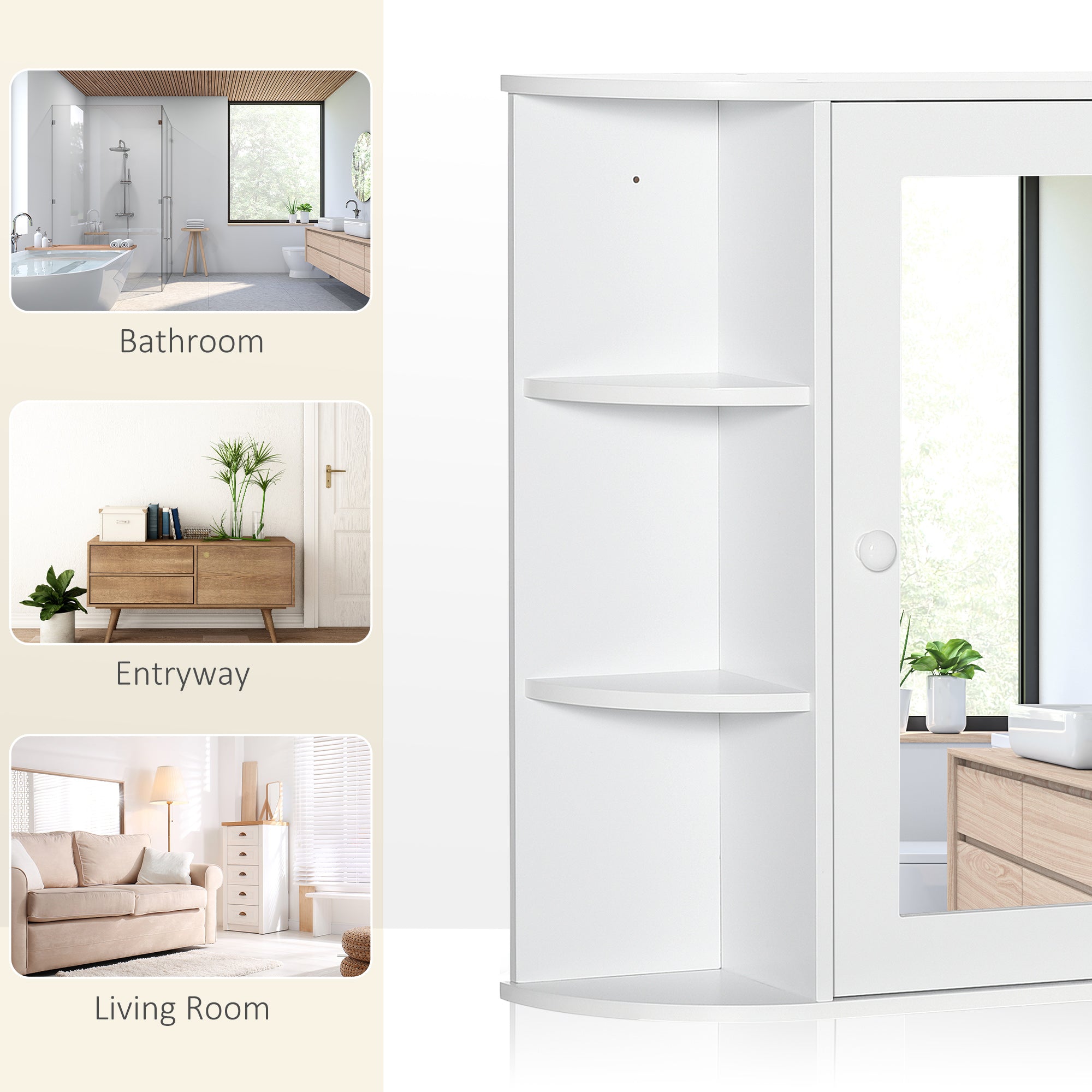 Bathroom Medicine Cabinet with Mirror, Bathroom Mirror Cabinet, Wall Mount Mirror Medicine Cabinet with Multiple Storage Shelves, White